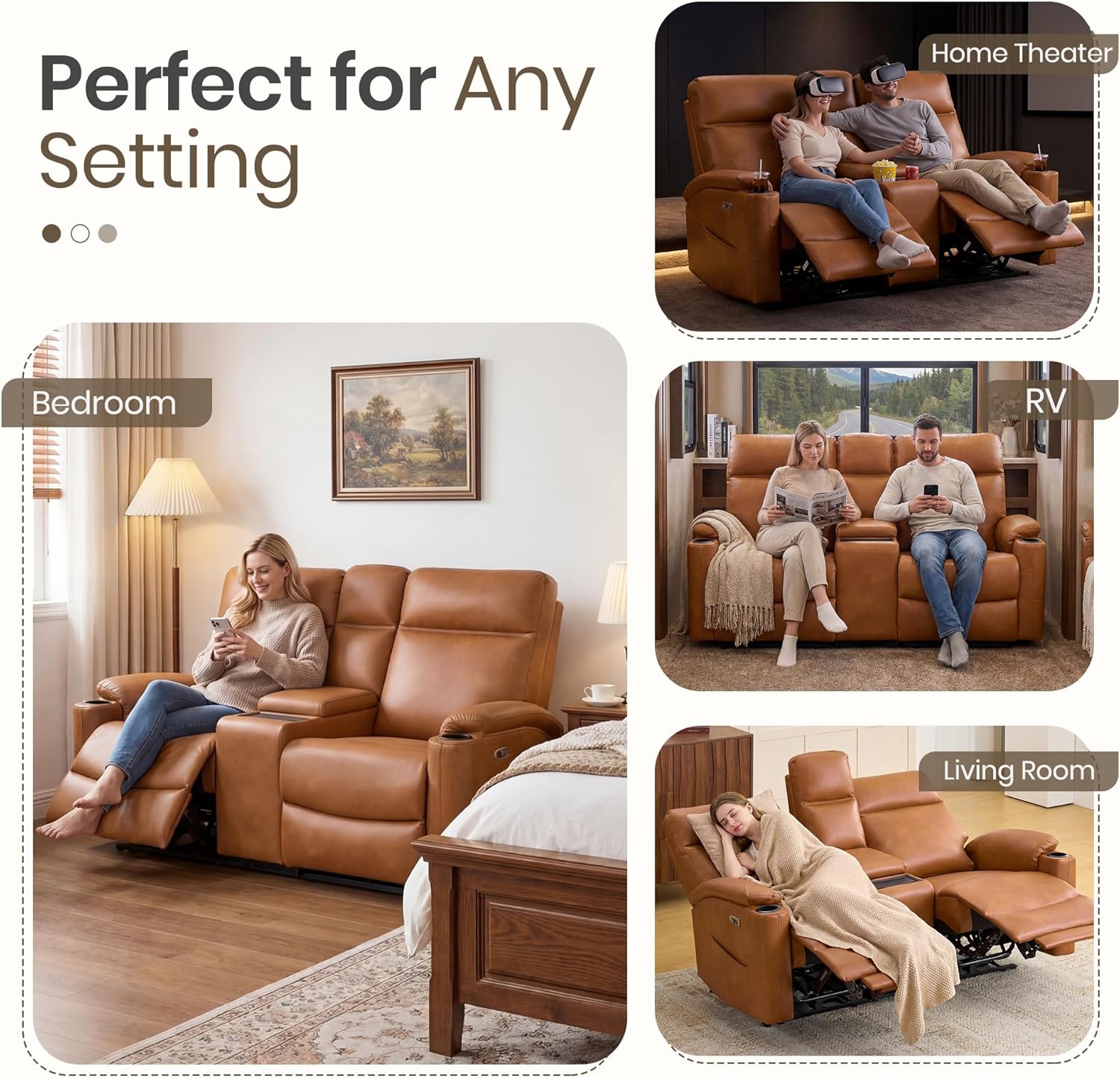 Power Recliner Loveseat, Electric Reclining Sofa with Wireless Charger, Wall Hugger Loveseat Recliner with Extended Footrest, 2-Seater Couch for Living Room, RV & Office (Brown)