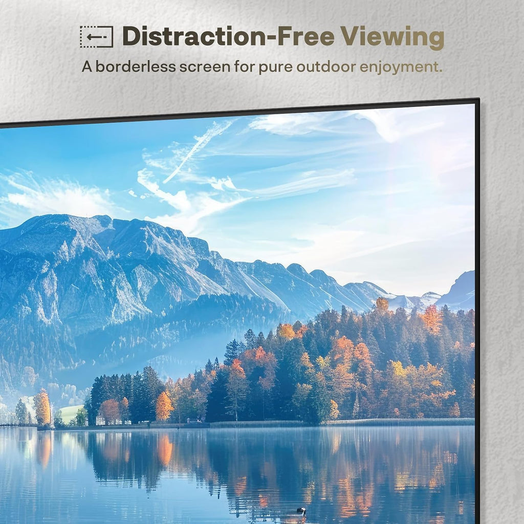 SYLVOX 65 inch Outdoor TV with Stand & Soundbar, Ultra-Narrow Bezel, 4K Smart TV, 1000 nits, IP56 Waterproof, Dual Speakers, All-Weather Metal Chassis for Patio, Deck, Backyard (Frameless Series)