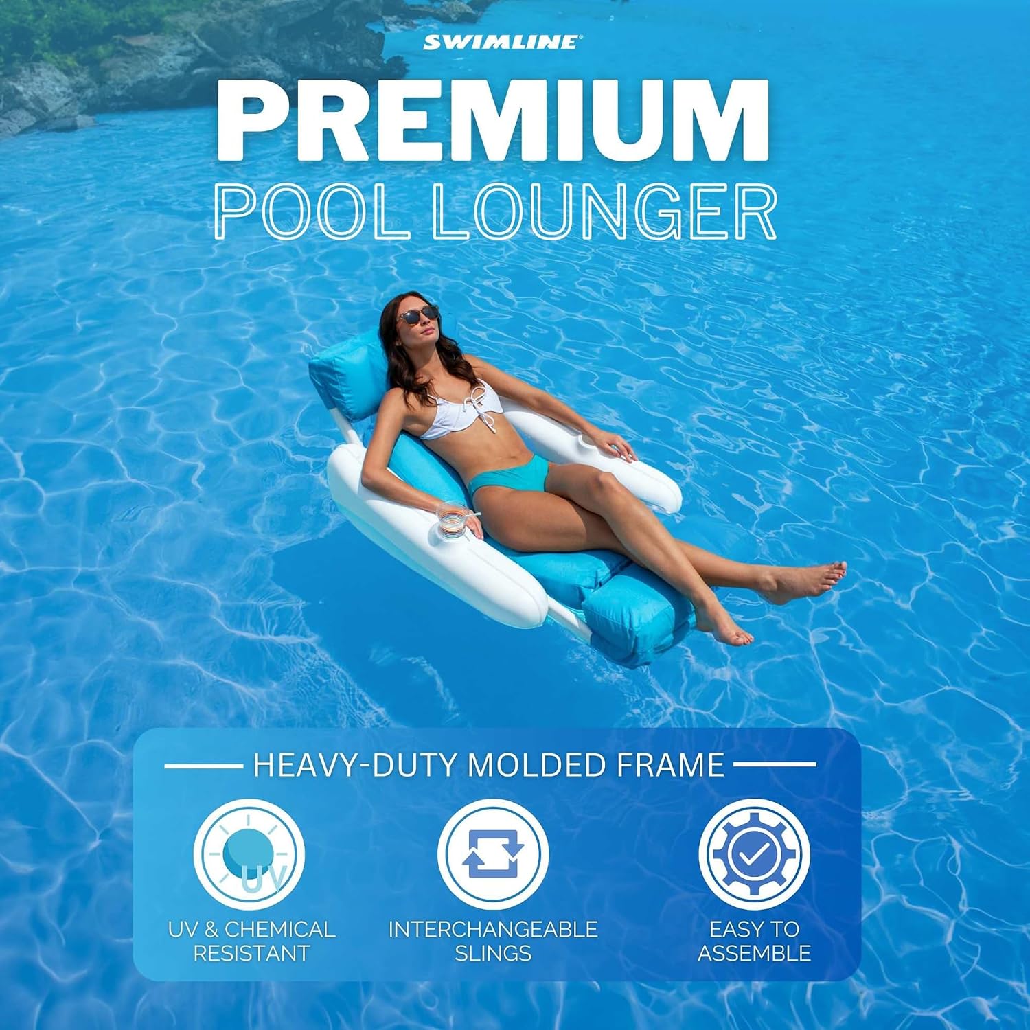 SWIMLINE ORIGINAL 10025M Sunchaser SunSoft Luxury Lounger Chair Pool Float | Molded Frame & Pontoon Design | Pool Floats Adult | Pool Lounger | Pool Accessories | Pool Chairs and Lounges For In Pool