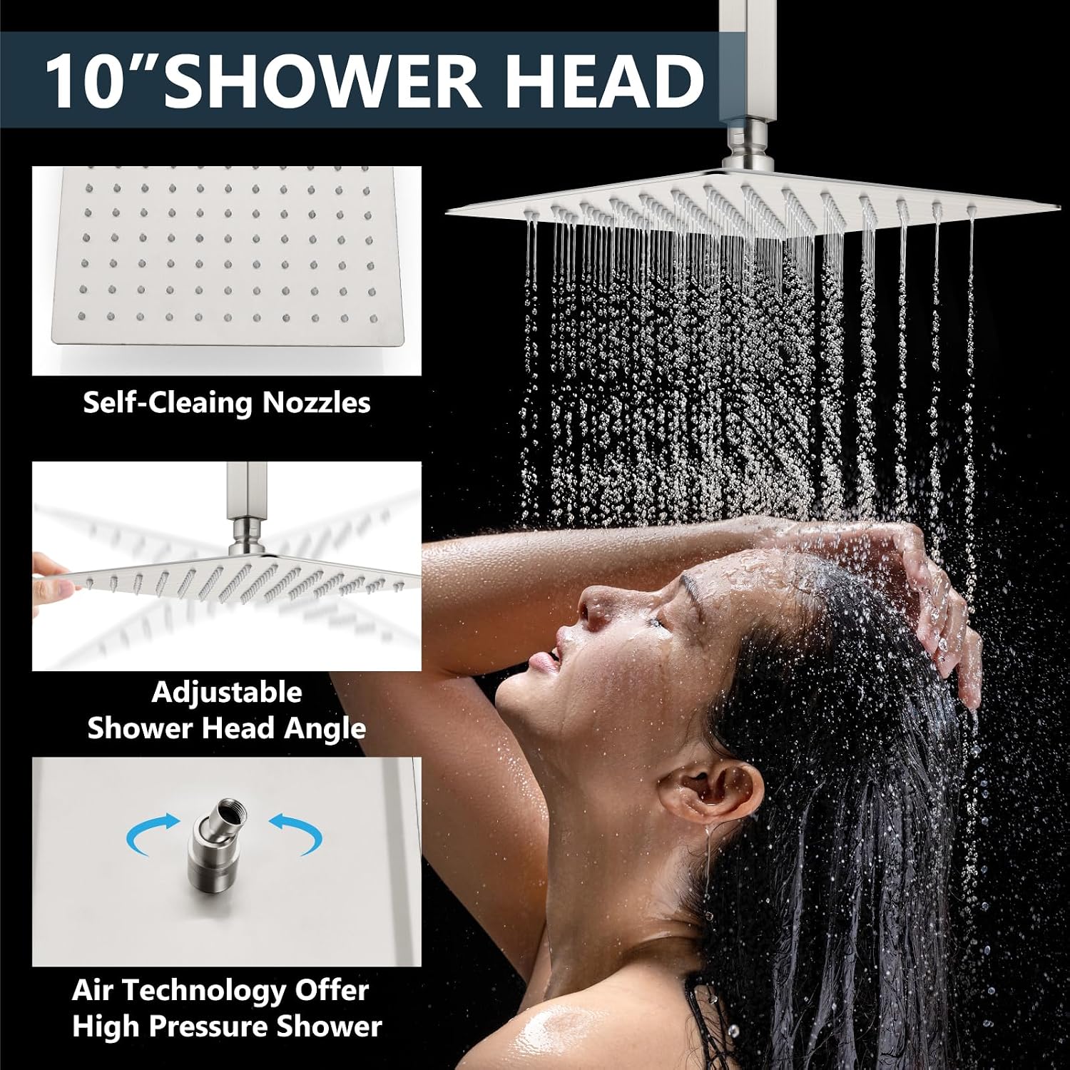 Aolemi Ceiling Mount Shower System Rain Shower Head with Handheld Spray High Pressure Shower Faucet Set Rough-in Valve Shower Trim Kit Included Bathroom Brushed Nickel 10 Inch Ceiling Shower Head