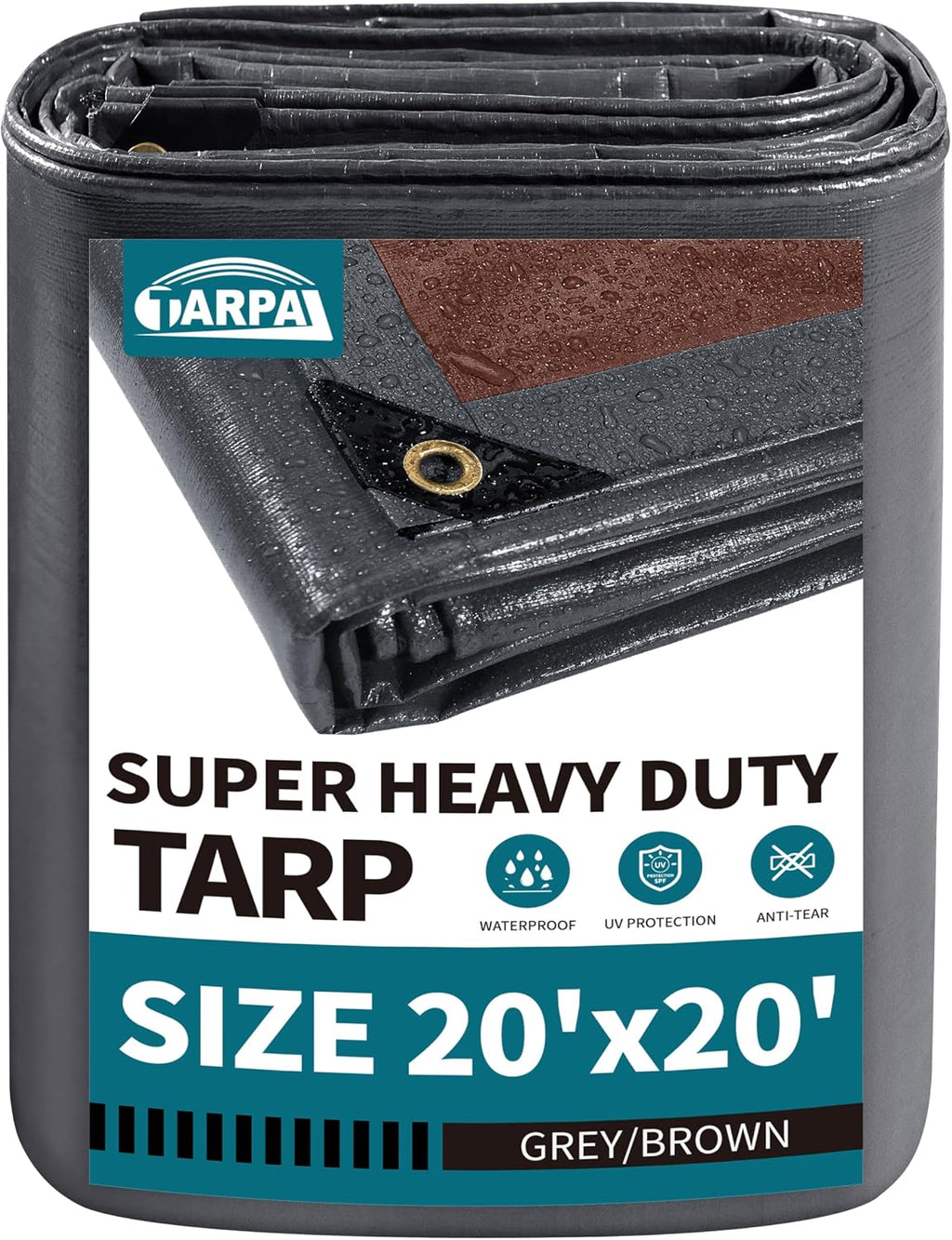 TARPAL tarp 20x20 Feet Super Heavy Duty Tarps Cover 20mil Waterproof UV Protection Rip and Tear Proof Tarpaulin with Grommets(Grey/Brown)