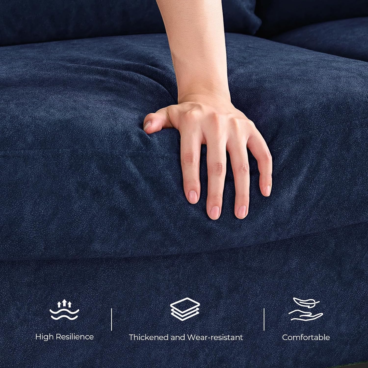 COPIAE 3 Seater Sofa Couch with Deep Seat, 90' Modern Upholstered Sofa with Armrests, Easy Installation, Comfy Couches for Living Room, Apartment, Blue