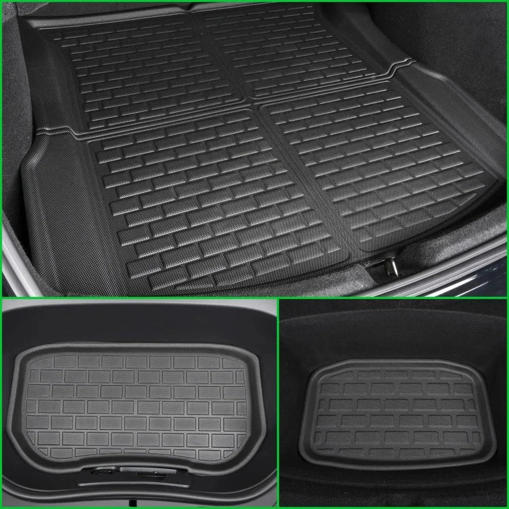 3D Floor Mats Compatible with Tesla Model 3 Highland 2024, All Weather WP LHD XPE Front Rear Trunk Cargo Liner Mat Accessories(3PCS Trunk Mats)