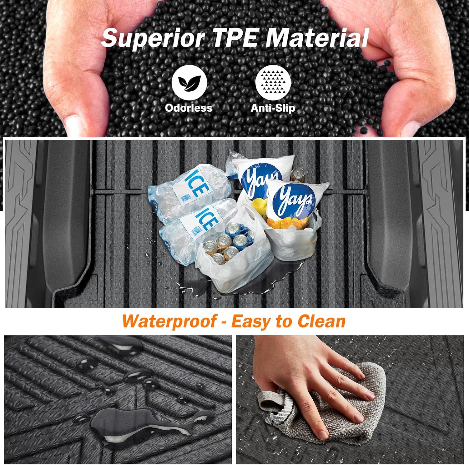 KUST Floor Mats Truck Bed Liner for 2022-2025 2026 Ford Maverick Accessories (Gas Only), 4.5FT Bed Mat & All Weather Floor Liners & Tailgate Mat, Full Set Truck Mats TPE Rubber, Raised Edge