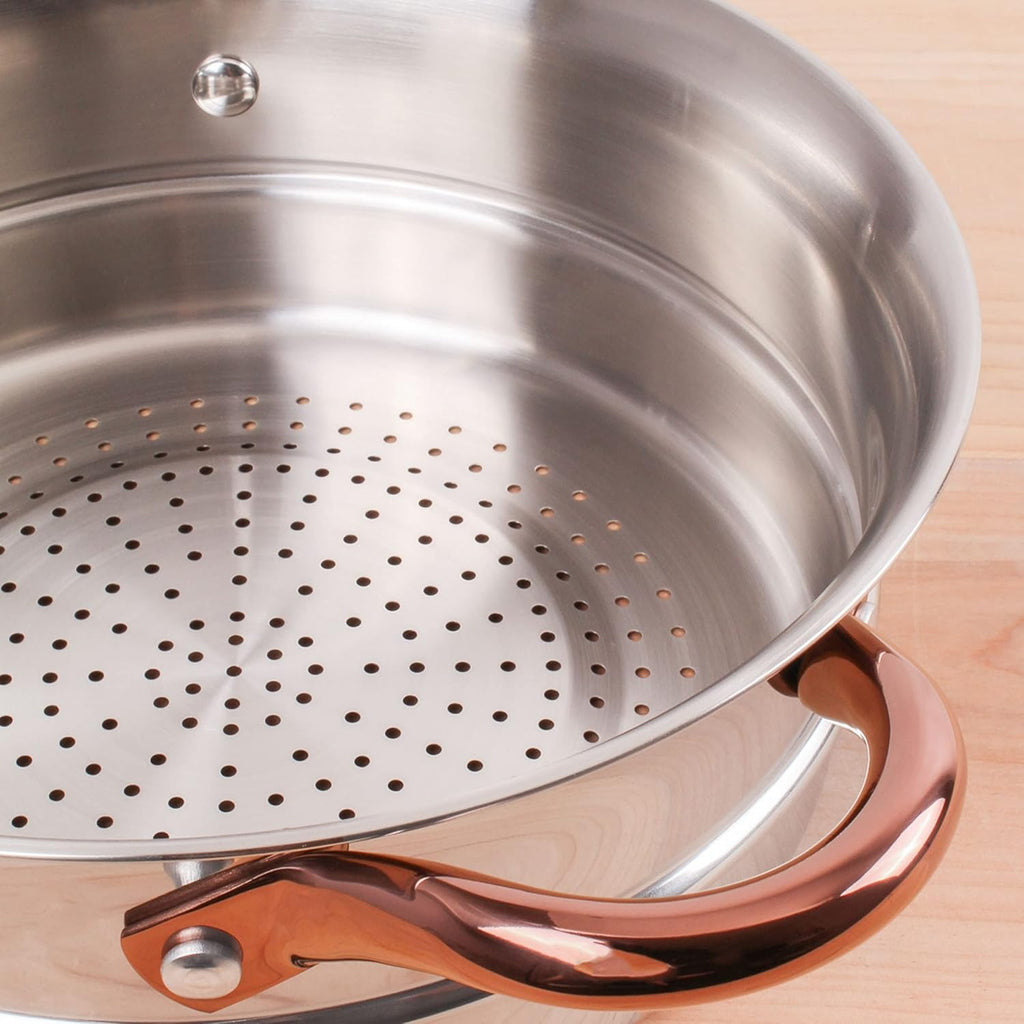BergHOFF Ouro Gold 18/10 Stainless Steel 17Pc Cookware Set With Lids, 11Pc Induction Pots and Pans and 6Pc Bamboo Cooking Utensils Set PFOA-free, Rose Gold Handles