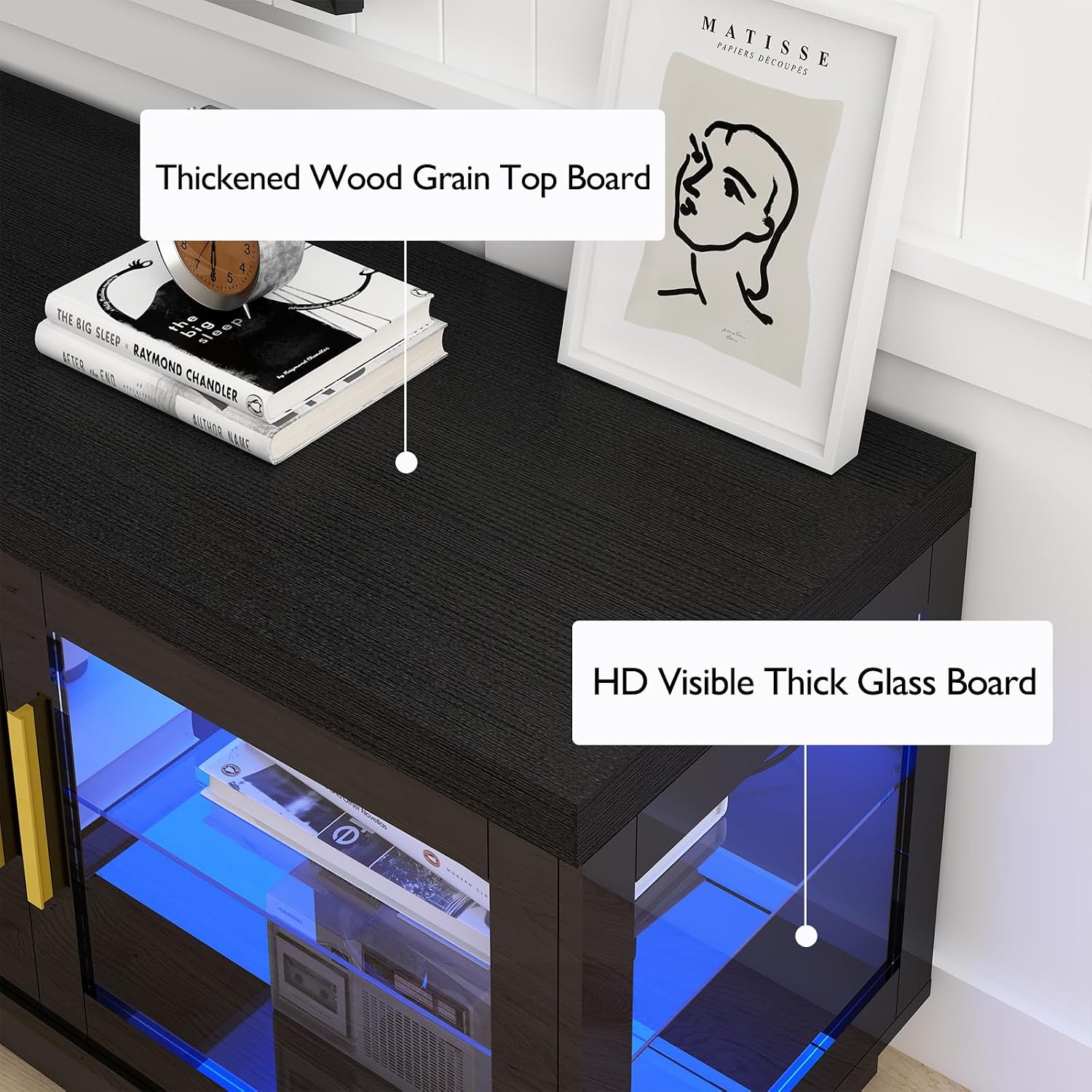 Hlivelood 71IN LED TV Stand for 85/80/75inch TV,High Glossy Modern Black TV Stands for Living Room,Gaming Entertainment Center with Storage Cabinet,RGB LED(Black)