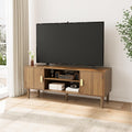 Smuxee Walnut TV Stand with Line Groove Design, 47.2' Mid Century Modern TV Media Console for TVs up to 55', TV Cabinet with Adjustable Shelf & 2 Cabinets for Living Room