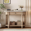 Retro Curved Console Table, 36' Solid Wood Half Moon Console Table Sofa Table Entryway Table with 1 Drawer 1 Open Shelf Roman Legs Curved Corners for Living Room,Entryway,Hallway,White+Beige