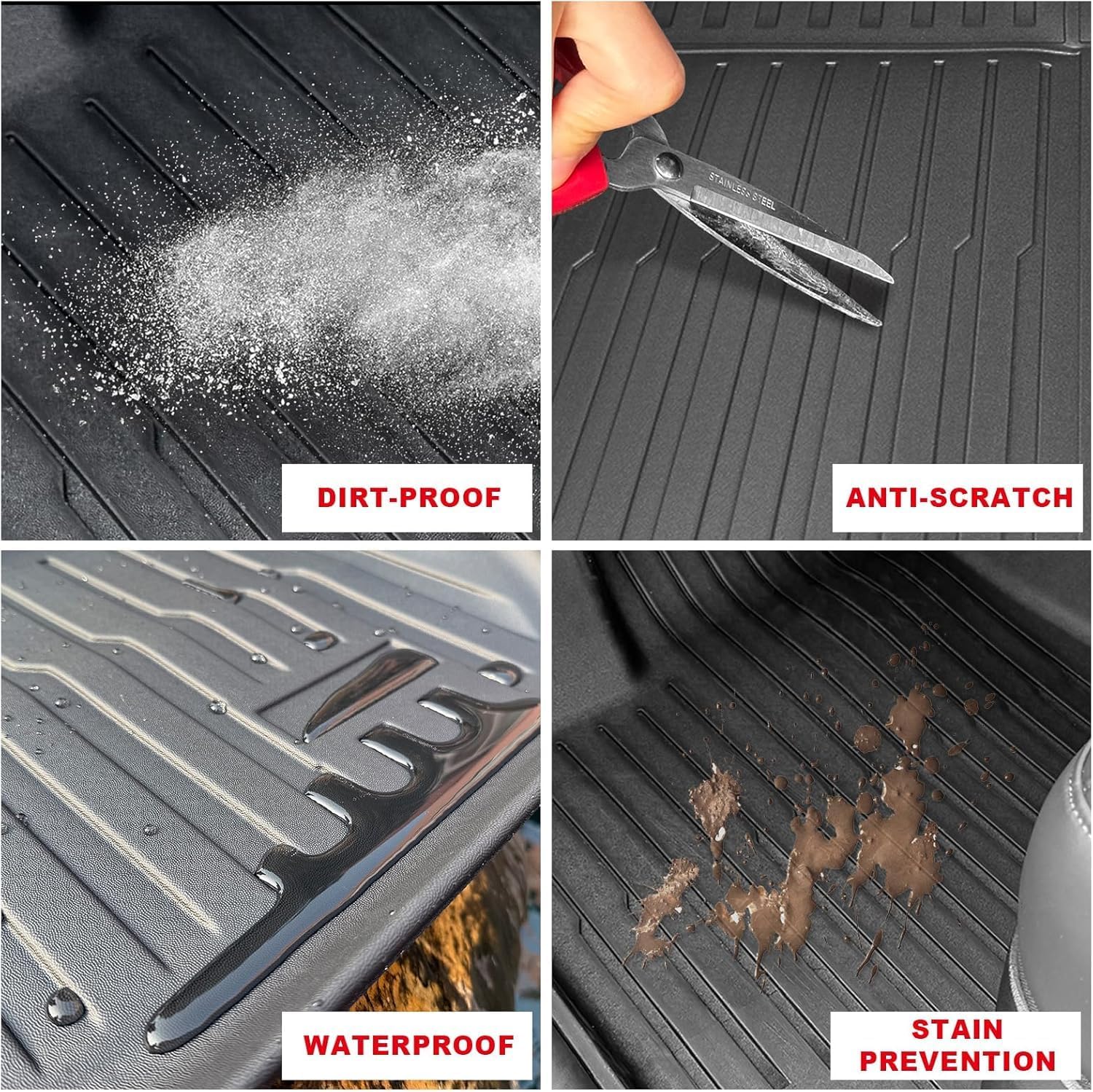 Big RED Floor Mats for Tesla Model Y 7-Seat,Fit for 2021 2022 2023 2024, 100% TPE All Weather Cargo Liner Trunk Accessories, Set of 9 Mats (Not Fit 5-Seat)