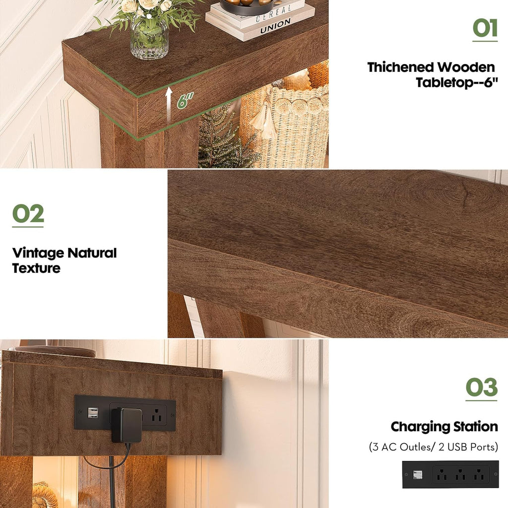 Unikito 32' Entryway Table with Socket and Sensor Light, Narrow Console Table with Storage Behind Couch, Farmhouse Entryway Table for Hallway, Behind the Couch, Living Room, Foyer