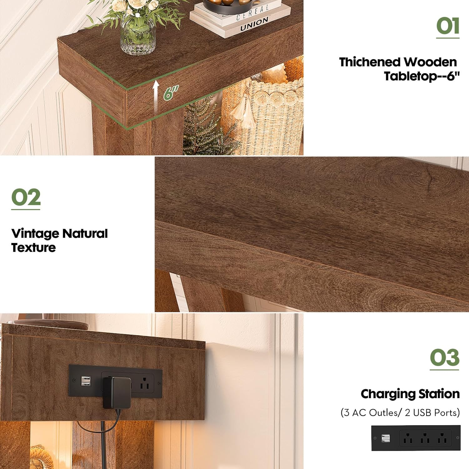 Unikito 32' Entryway Table with Socket and Sensor Light, Narrow Console Table with Storage Behind Couch, Farmhouse Entryway Table for Hallway, Behind the Couch, Living Room, Foyer
