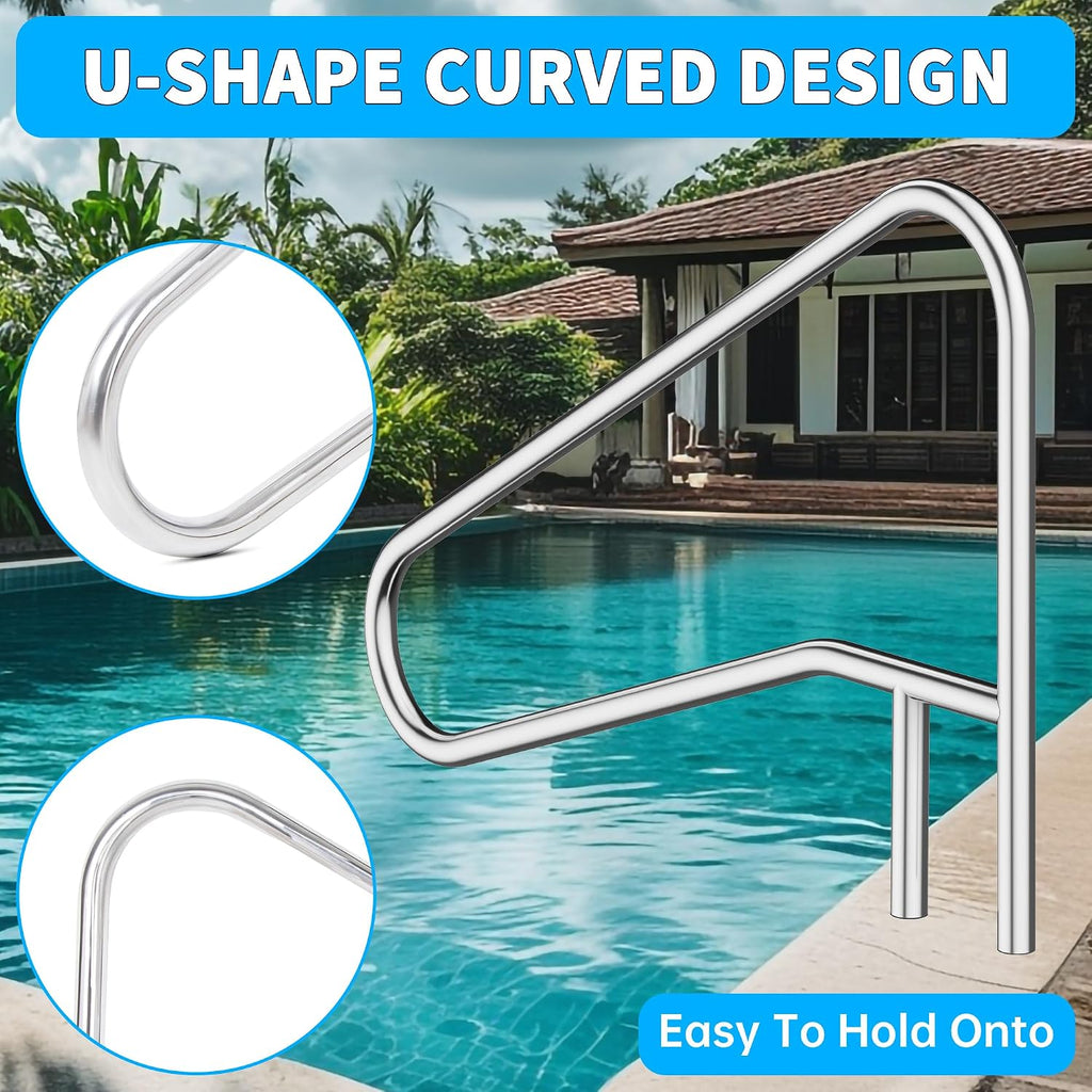 ECOTRIC Pool Handrail Swimming Pool Stair Rail 49-3/8'X35-3/8 304 Stainless Steel Deck Mounted Cross Brace 300Lbs Load Capacity