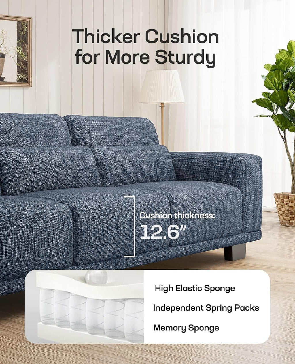Marsail 40 Inch Single Sofa, 1-Seater Modern Comfy Couch with Deep Seats, Upholstered Linen Couches for Living Room, Bedroom, Office,Apartment, Blue