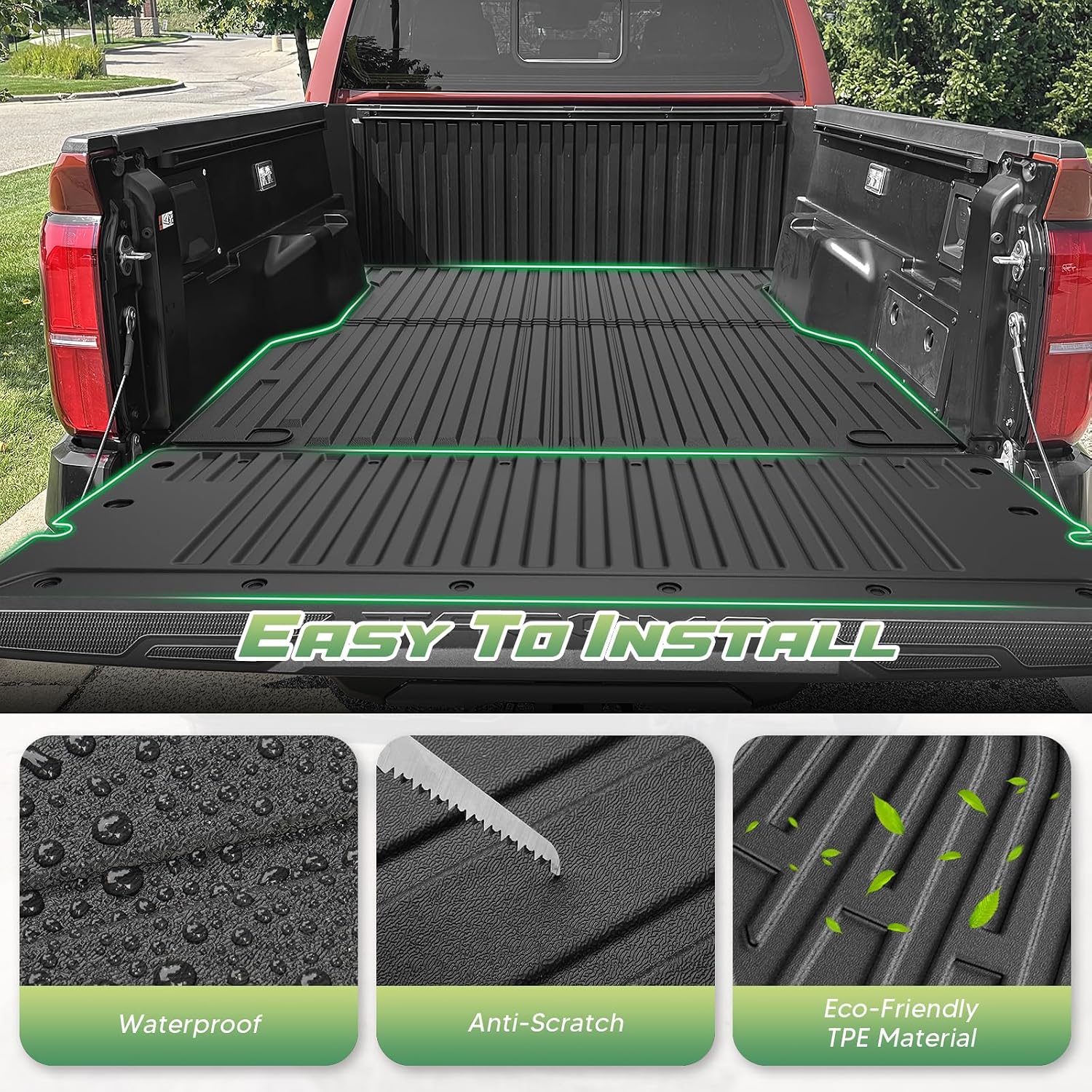 Cartist Floor Mats for Toyota Tacoma Hybrid 2024 2025 2026, All Weather 5FT Trunk Bed Mat, Tailgate Mat & Door Sill Guards for Tacoma Accessories, Heavy Duty TPE Car Mats, Car Accessories