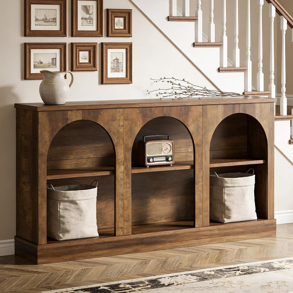 Tribesigns Wooden Narrow Entryway Table with 3-Tier Storage Shelf, 63' Long Modern Farmhouse Sofa Console Table for Hallway, Living Room, Entrance, or Bedroom (Rustic Brown)