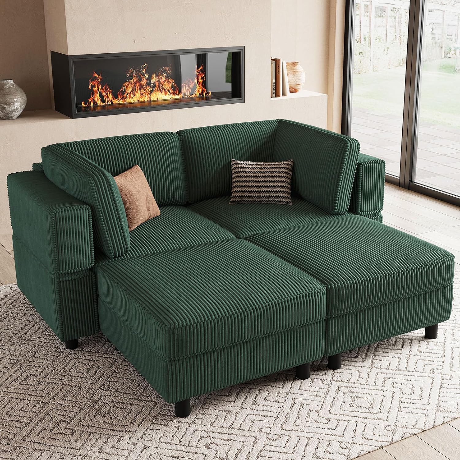 Belffin Modular Sectional Sofa with Deep Storage Seat,Corduroy Sectional Couch Convertible 4 Seat Modular Sleeper Sofa Couch Chaise,Green