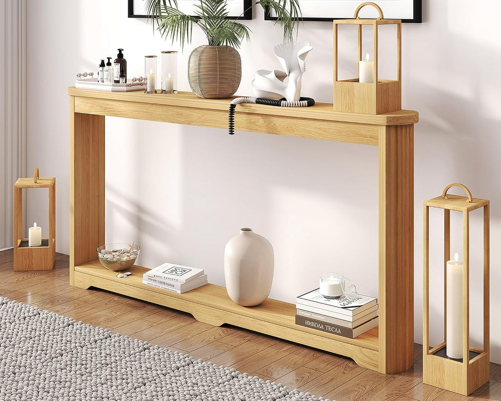 Rovibek Modern 70 Inch Entryway Table Narrow - Behind Sofa Table Narrow, 8 Inch Deep Console Table Behind Couch with Open Storage, Natural Entryway Tables for Hallway, Foyer, Living Room