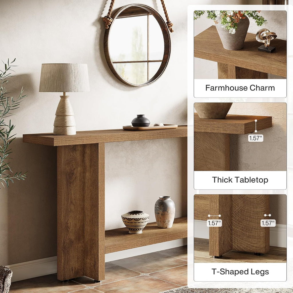 Tribesigns 59' Farmhouse Entryway Console Table, 2-Tier Narrow Long Couch Table Behind Sofa for Living Room, Hallway, Entrance, Foyer