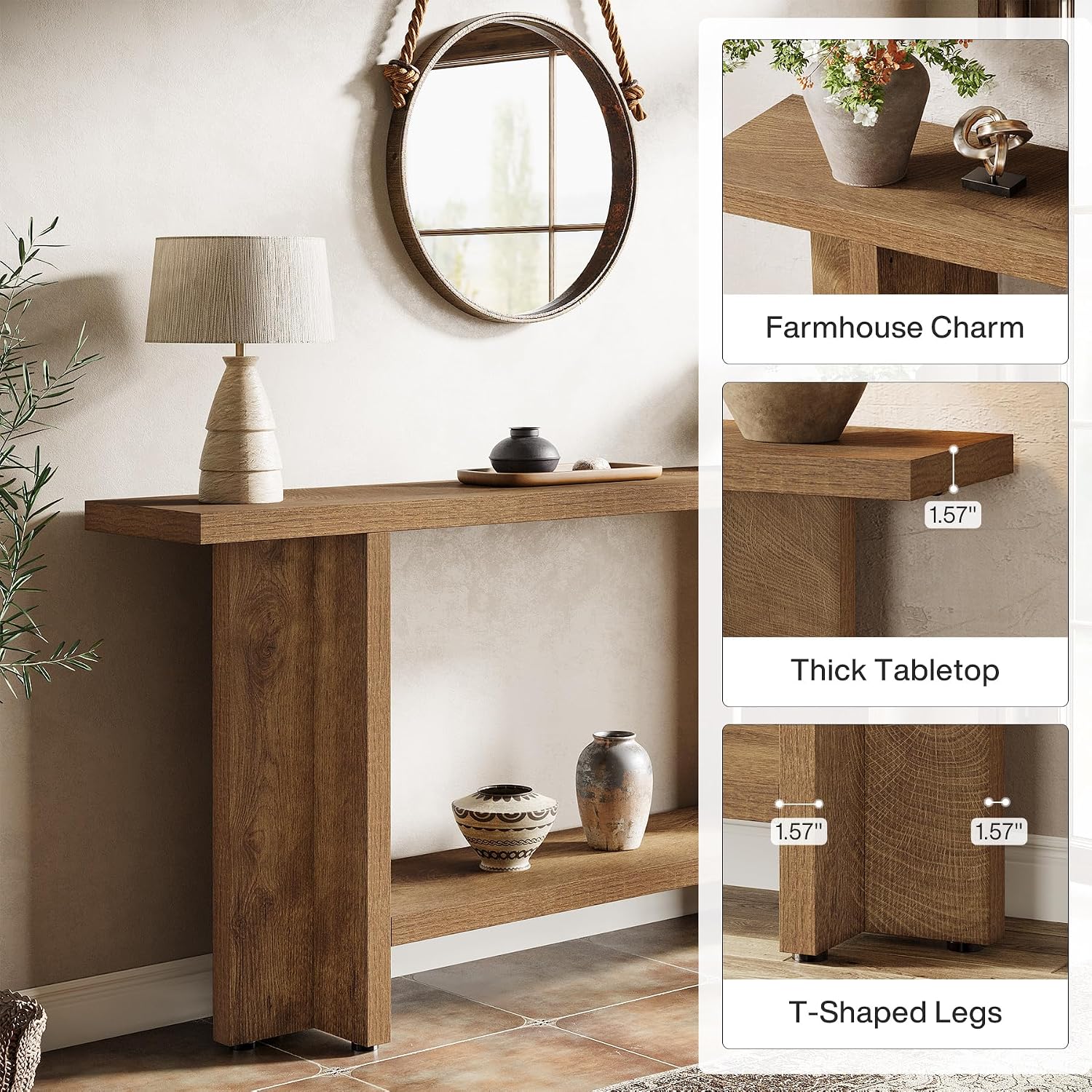 Tribesigns 59' Farmhouse Entryway Console Table, 2-Tier Narrow Long Couch Table Behind Sofa for Living Room, Hallway, Entrance, Foyer