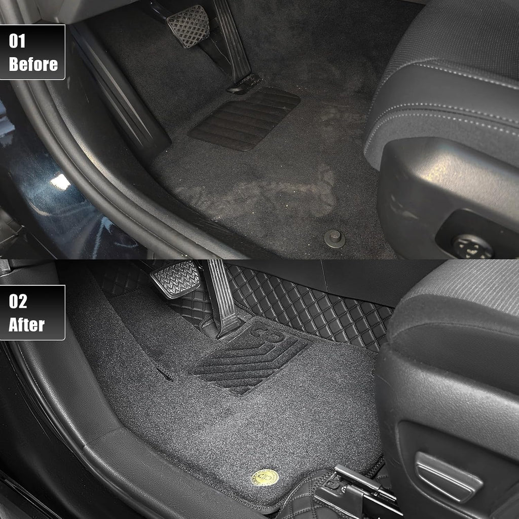EKR Custom Floor Mats for Toyota RAV4 (Hybrid only) 2019-2025, Front & 2nd Row Luxury Double Layer Car Floor Mat Liner Fit RAV4 2019 2020 2021 2022 2023 2024 2025 - Leatherette Plus Carpet (Black)
