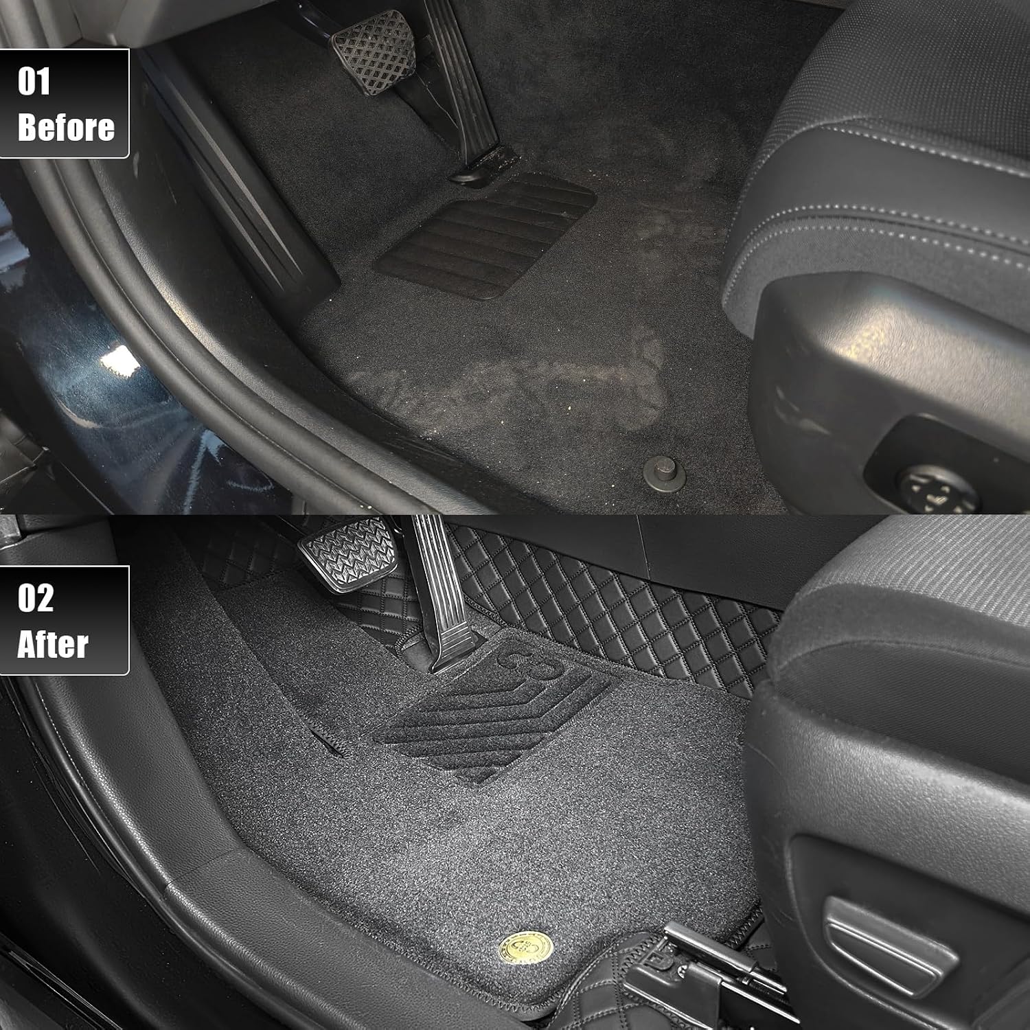 EKR Custom Floor Mats for Toyota RAV4 (Hybrid only) 2019-2025, Front & 2nd Row Luxury Double Layer Car Floor Mat Liner Fit RAV4 2019 2020 2021 2022 2023 2024 2025 - Leatherette Plus Carpet (Black)
