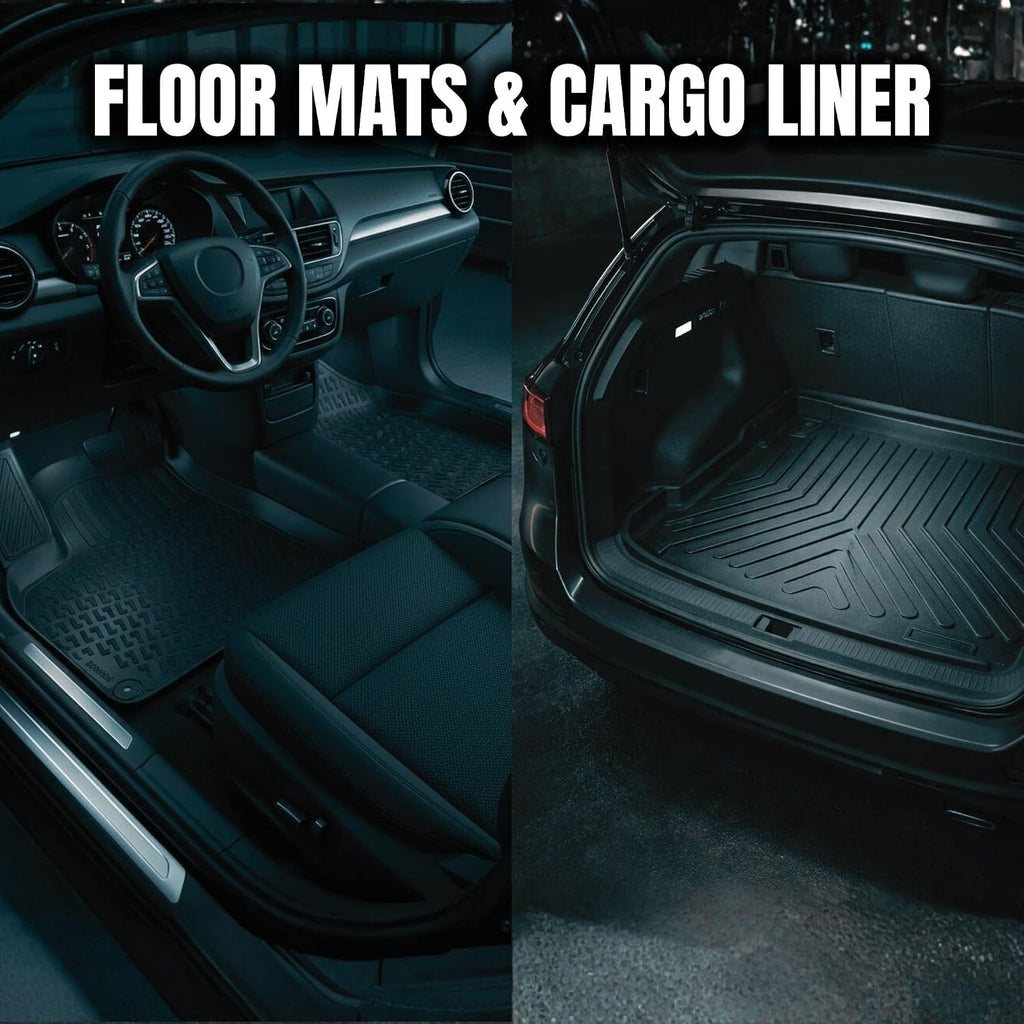 Floor Mats & Cargo Liner fits Tesla Model X 5 Seats 2016-2023, Custom Fit All-Weather TPE Floor Liners, 3D Laser Measured, Waterproof, Durable, Black (Front, Rear & Cargo Set)