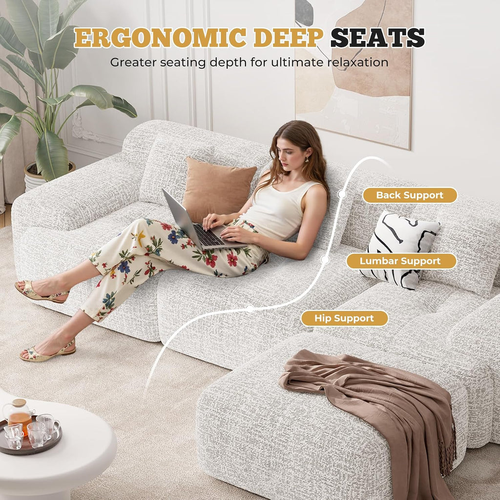 158' U Shaped Boneless Couches for Living Room, 6 Seater Modern Chenille Cloud Couch, Convertible Modular Sectional Sofa Set, No Assembly Required, Beige 1 PCS