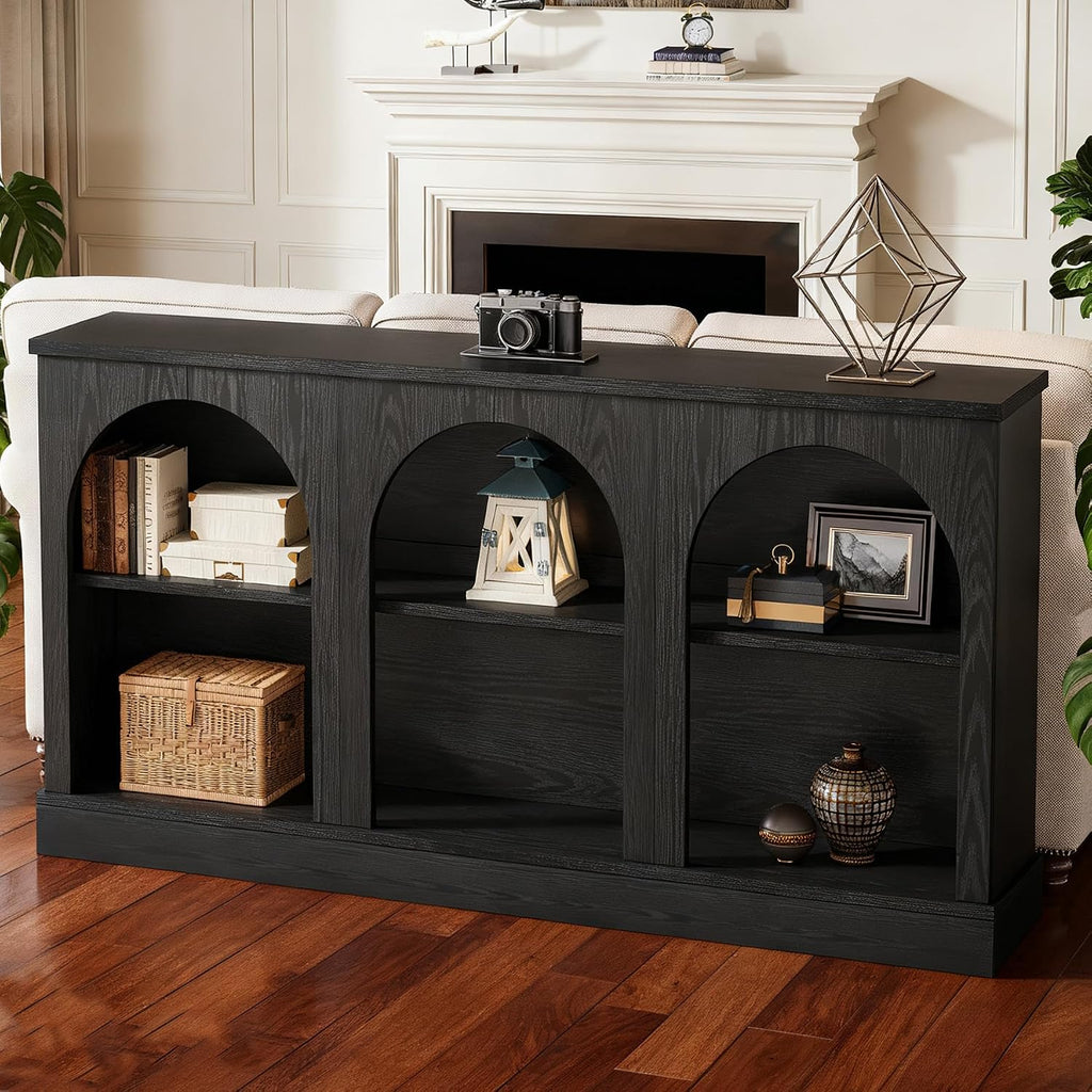 Tribesigns Wooden Narrow Entryway Table with 3-Tier Storage Shelf, 63' Long Modern Farmhouse Sofa Console Table for Hallway, Living Room, Entrance, or Bedroom (Black)