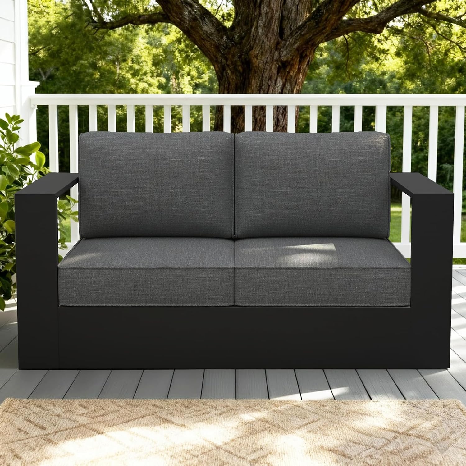 LayinSun Oversized Aluminum Outdoor Furniture, 1 Piece Patio Lovseat Sofa, Deep Seating and Upgraded 6-inch Cushions for Porch, Balcony, Deck