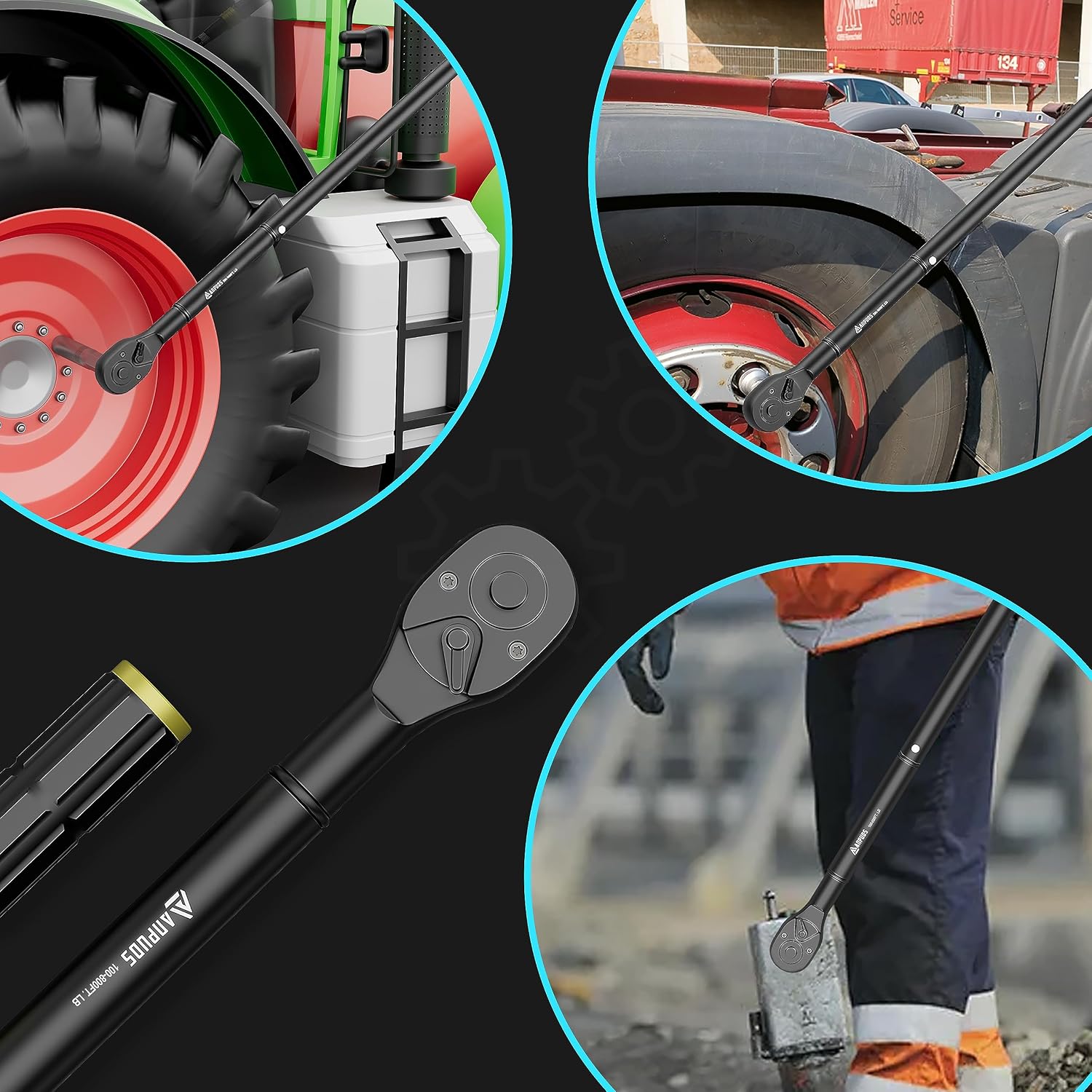 ANPUDS 3/4-Inch Drive Click Torque Wrench, 100-800 Ft-Lb/135.5-1084 Nm with Dual-Direction, 48-Tooth Dual Range Scales, Quick Release Reversible Head Torque Wrench for Car, Truck, Tractor