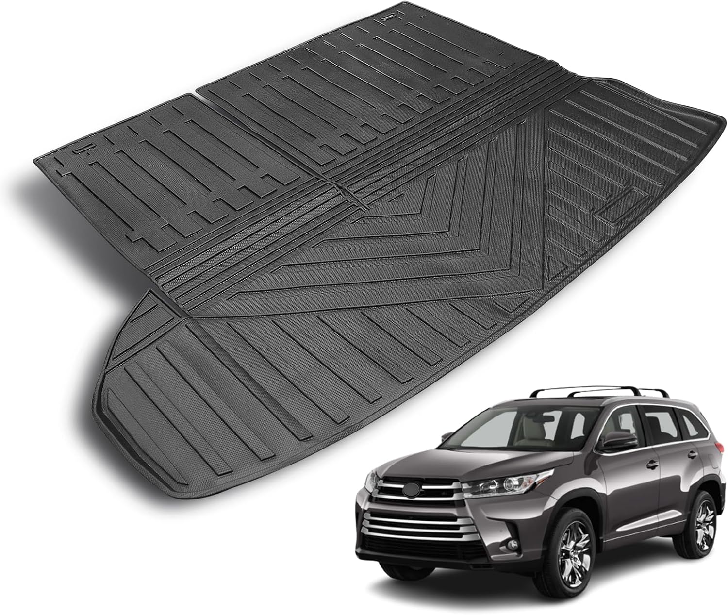 Compatible for 2014-2019 Toyota Highlander Cargo mat backrest mat 2-in-1 All Weather TPE Cargo Liner for 2014-2019 Toyota Highlander Accessories (Only fit 7 Passenger Model)