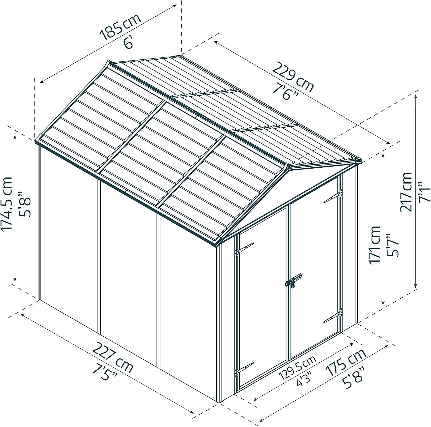 Palram - Canopia Rubicon Storage Shed, 6'x8' DIY Backyard Shed, Gray Polycarbonate Panels and Aluminum Frame, Sheds & Outdoor Storage for Lawn Mower, Bike, Garden Tools, Outdoor Storage Box Shed