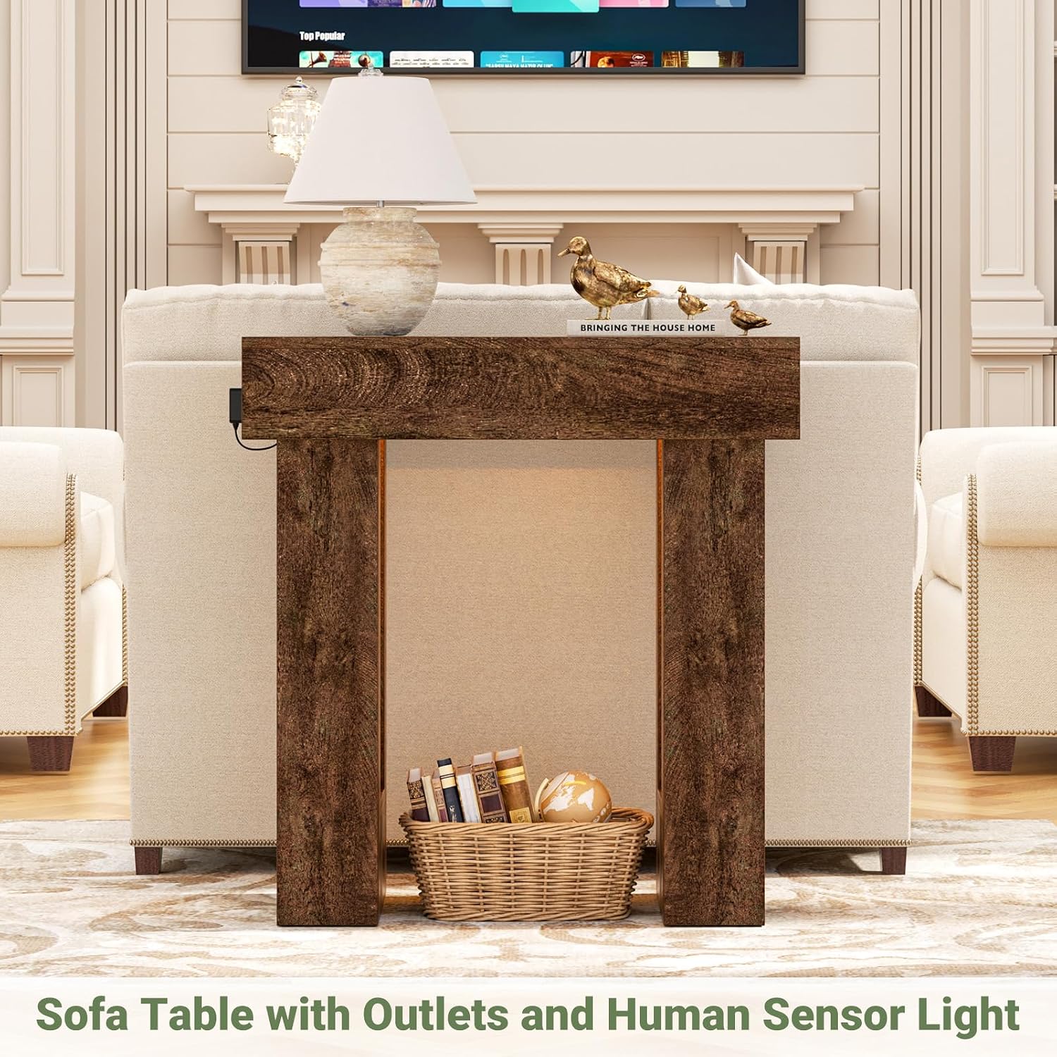 Unikito 32' Entryway Table with Socket and Sensor Light, Narrow Console Table with Storage Behind Couch, Farmhouse Entryway Table for Hallway, Behind the Couch, Living Room, Foyer