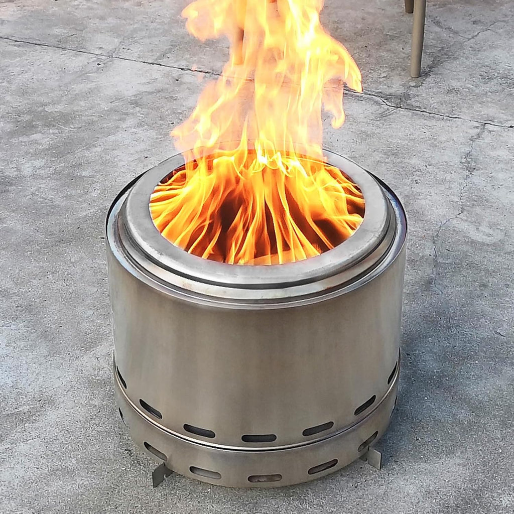 ROOMTEC 15' Smokeless Fire Pit, Portable Wood Burning Firepit with Stand and Bag, Easy Clean Bonfire with Removable Ash Pan, Low Smoke Fireplaces for Camping, Patio and Outside