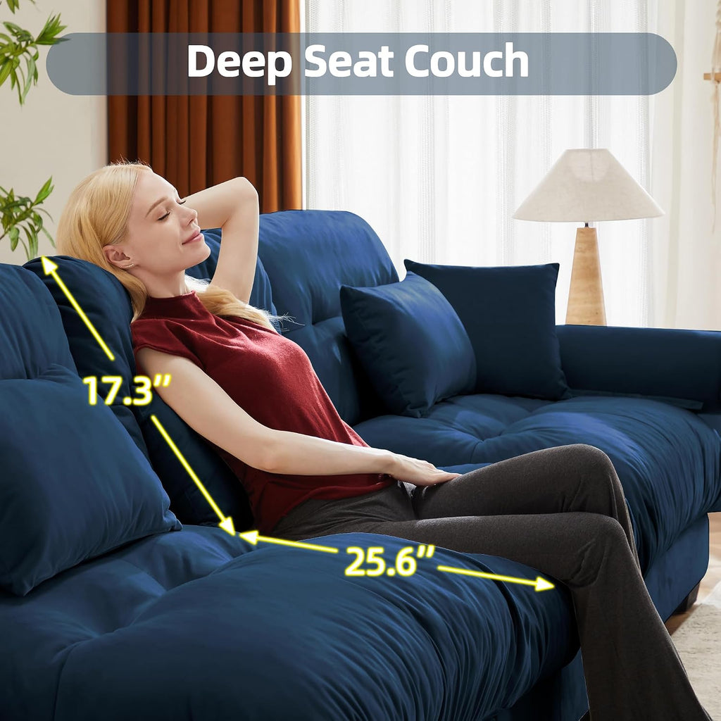 Loveseat Sofa 93.7' Modular Sectional Sofa, 2 Seater Modern Cloud L Shaped Couch, Oversized Sectional Couches for Living Room, Comfy Velvet Sofas Deep Seat Couch with 4 Pillows, Blue