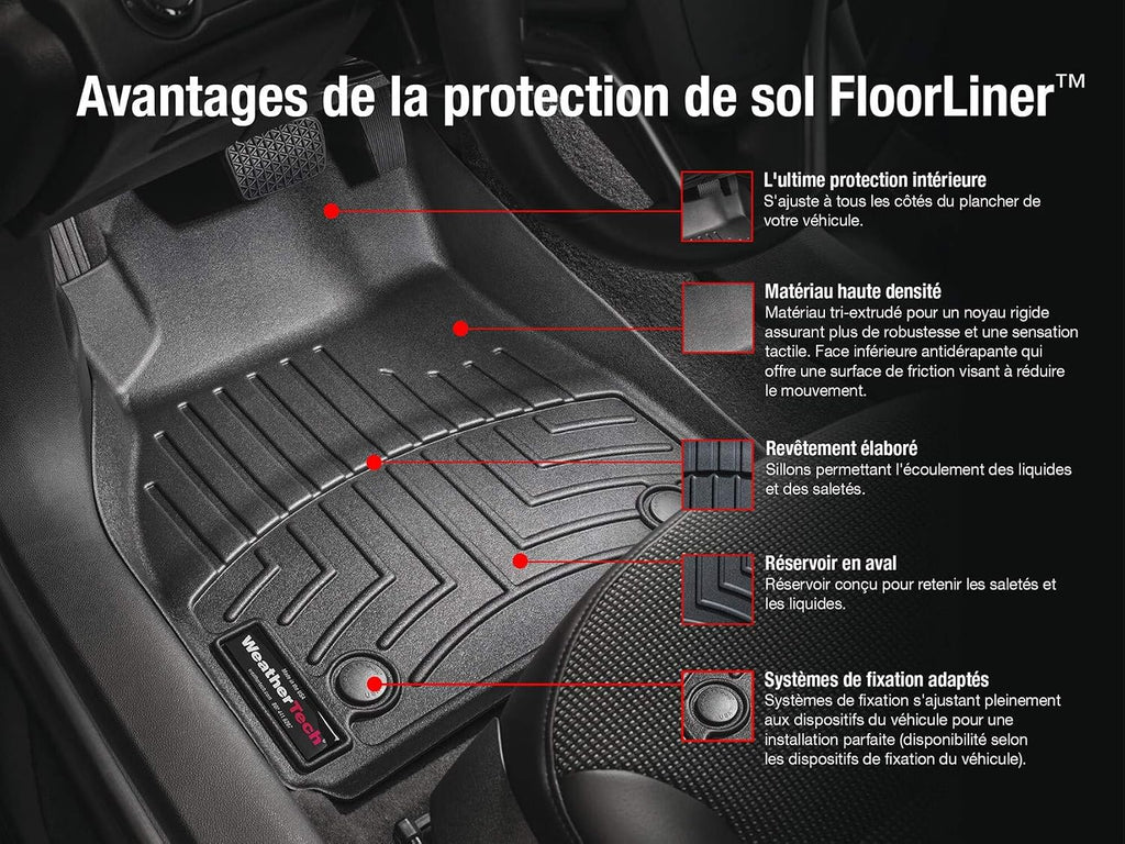 WeatherTech Custom Fit FloorLiners for Tesla Model 3, Model 3, 1st & 2nd Row (441220-1-2), Black