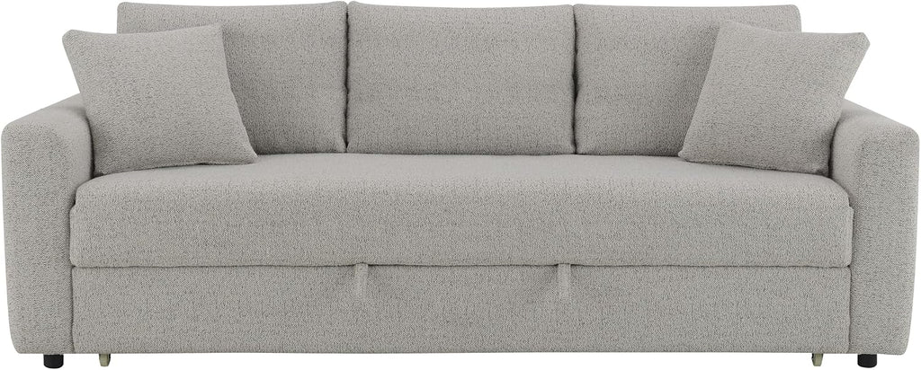 Acme Connie Fabric Upholstered Sofa with Sleeper and 2 Pillows in Beige