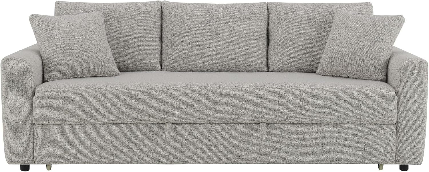 Acme Connie Fabric Upholstered Sofa with Sleeper and 2 Pillows in Beige