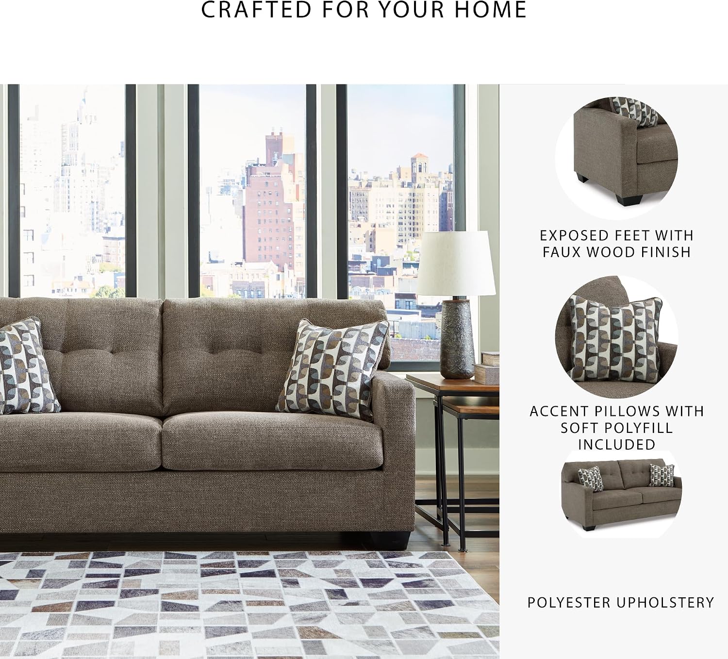 Signature Design by Ashley Mahoney Contemporary Tufted Sofa, Dark Brown