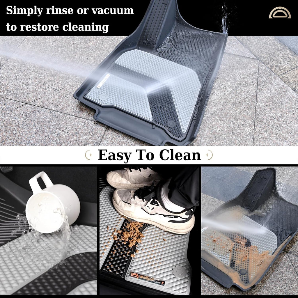 Coverado Floor Mats Full Set, Cargo Liners Compatible with Tesla Model Y 5 Seat 2024 2023 2022 2021 2020, All Weather TPE Cargo Liner Floor Liners, Trunk Floor Mat BlackGray Two-Tone