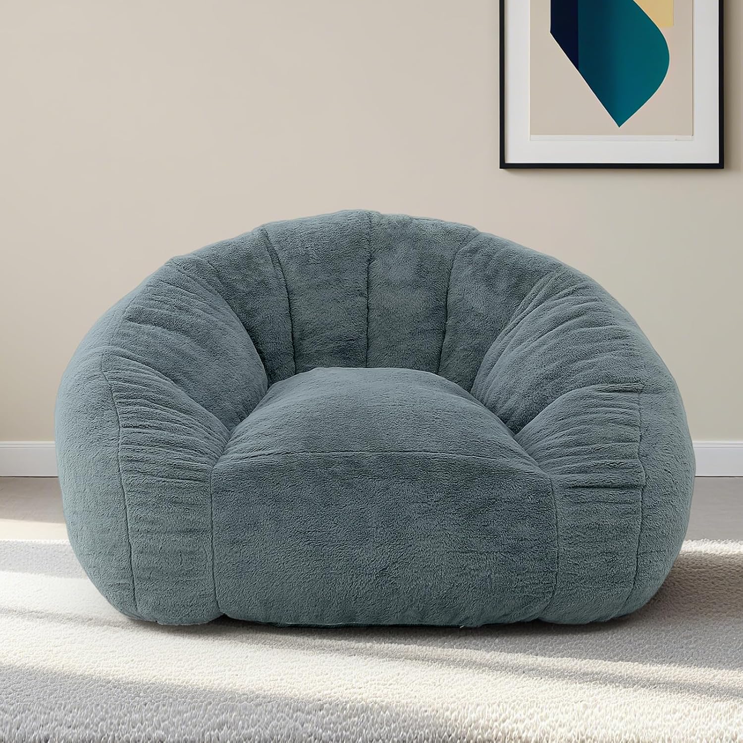 Bean Bag Chair for Adults, Soft Faux Fur Giant Beanbag Chairs, Oversized Cozy Bean Bag Couch Large Reading Chair, Comfy Bean Bag Sofa for Living Room, Bedroom & Dorm, Blue Grey