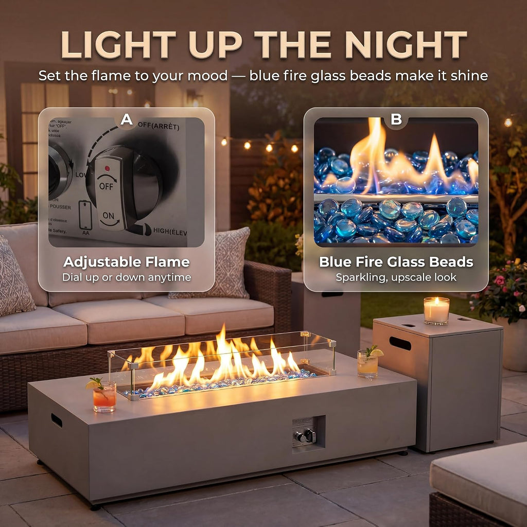 RADIATA 56' Rectangle Propane/Natural Gas Fire Pit for Patio, Modern Lowprofile Fireplace with Tank Table, Rain Cover, 50000BTU CSA Certified, Durable Outdoor Fire Pit Table for Backyard, Gray