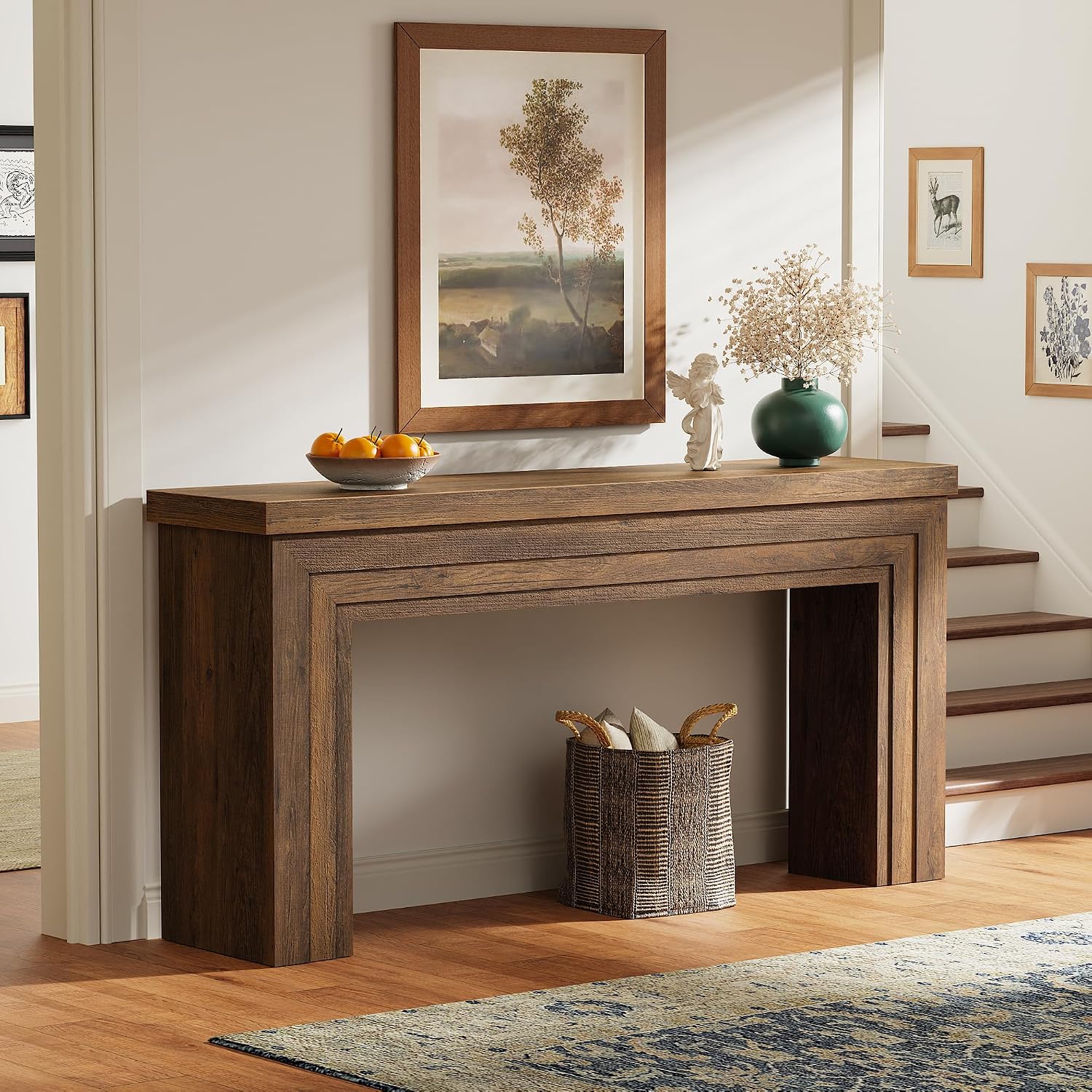 Huuger 63 Inch Entryway Table, Retangular Console Table, Farmhouse Sofa Table Behind the Couch, Long for Entrance, Hallway, Foyer, Living Room, Rustic Brown