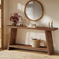 70.9'' Solid Wood Console Table, Narrow Long Sofa Table Behind Couch with 2-Tier Storage, Farmhouse Entryway Table for Living Room, Hallway, Foyer, Brown