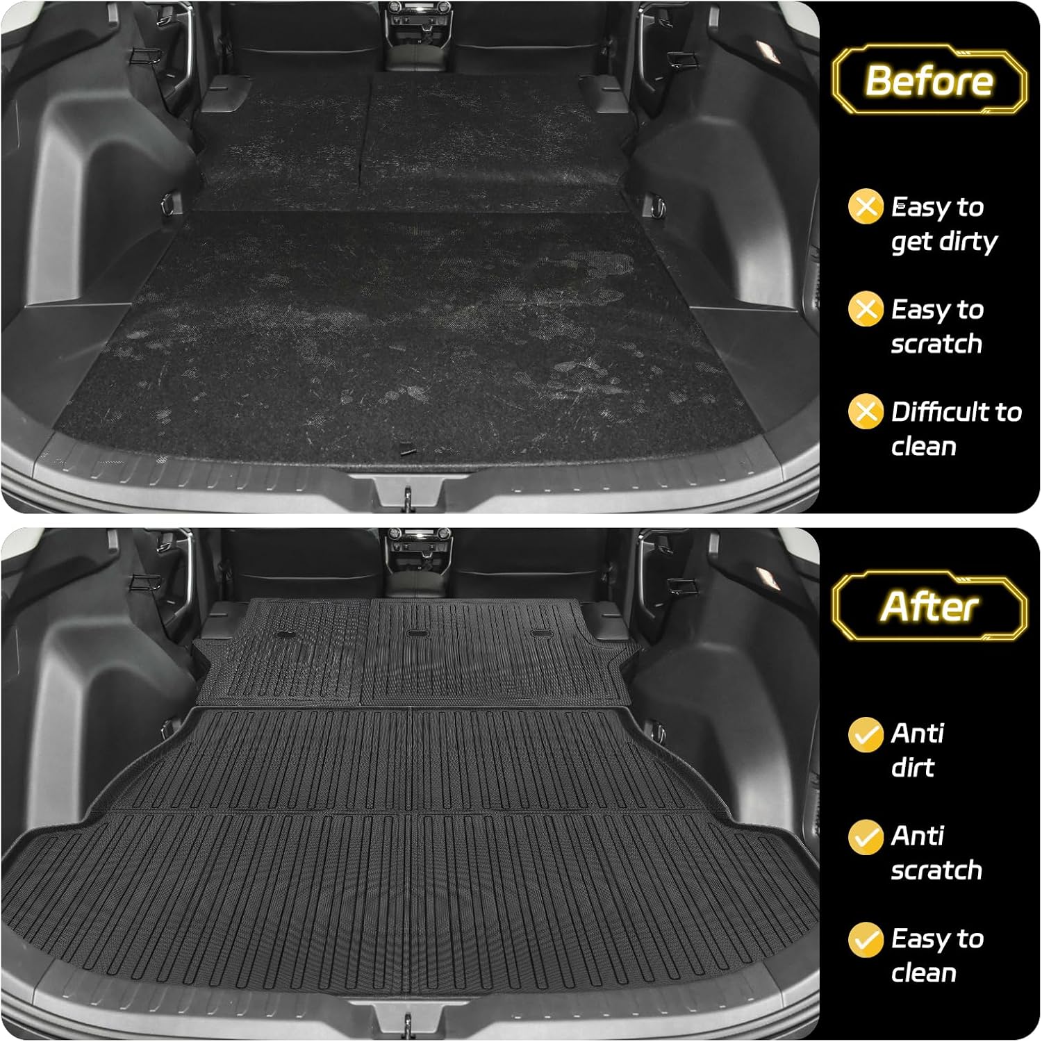 Floor Mats for Toyota RAV4(Include Hybrid) 2025 2024-2019 6Pcs All Weather RAV4 Floor Mats Full Set for Toyota RAV4 Accessories 2025 2024-2019 TPE Back Seat Cover Protector