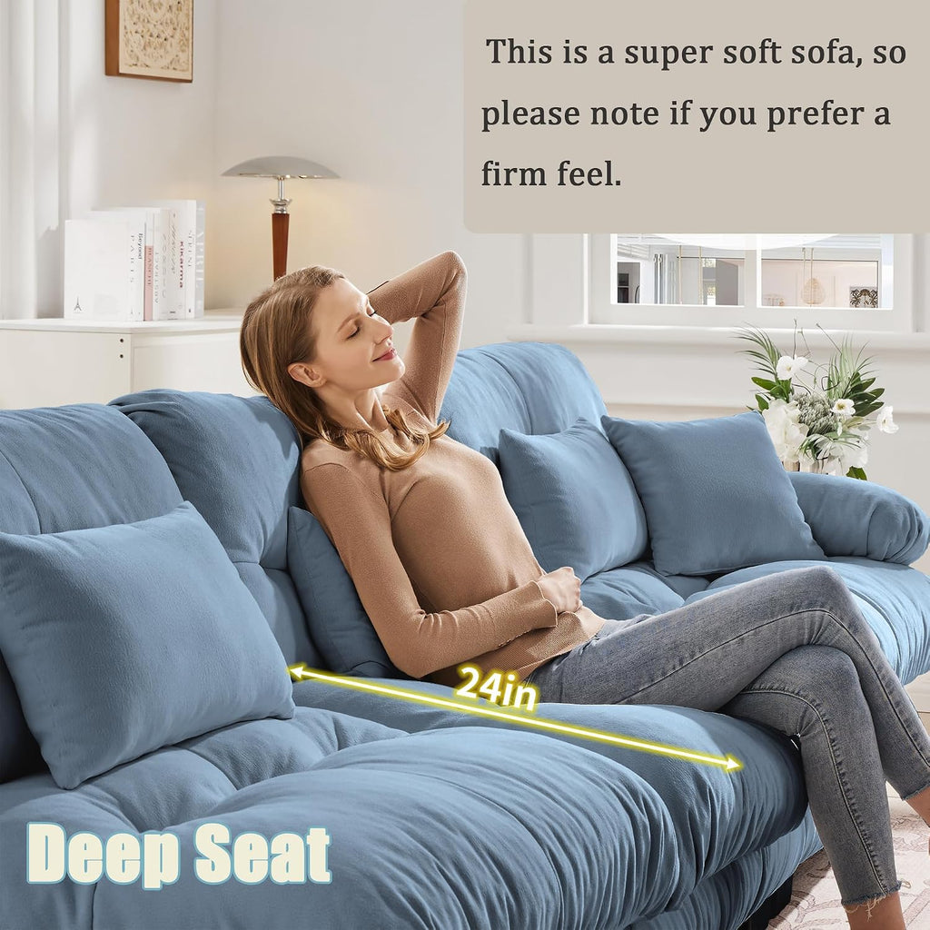 Modular Sectional Sofa, Comfy Cloud Couch Oversized Loveseat with Ottoman, Sectional Couches for Living Room, Modern Chenille L Shaped Couch, Sleeper Deep Seat Sofa with Throw Pillows, Blue