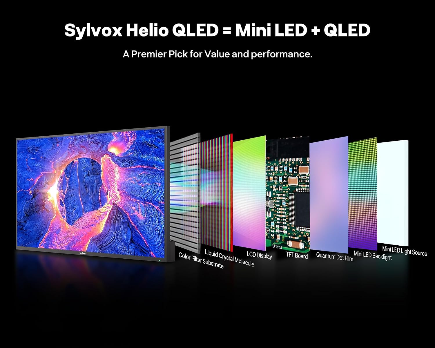 SYLVOX Outdoor TV with Rolling Stand, 65 inch Mini-LED QLED TVs for Outdoor Use, 3500nits Super High Brightness, 120Hz, IP55 Waterproof, Compatible with Google & Dolby Atmos (Cinema Pro/2025)