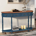 Retro Curved Console Table, 52' Half Moon Sofa Entryway With 2 Drawers 1 Open Shelf, Solid Pine Legs for Living Room, Hallway, Navy Blue