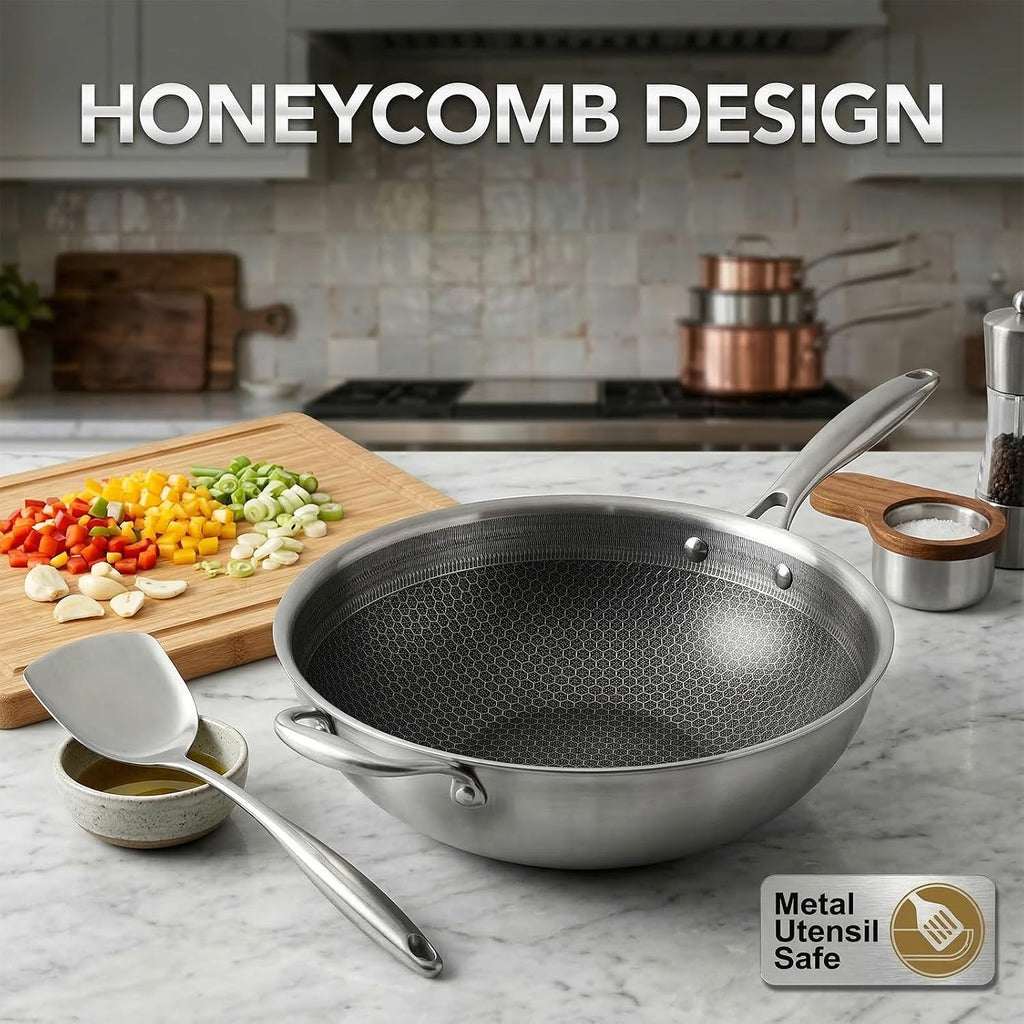 KIKCOIN Tri-Ply Stainless Steel Stock Pot 8 Quart with Lid, 18/10 Stainless Steel Cooking Pot with Honeycomb Interior, Induction Compatible Soup Pot for Gas, Electric & All Cooktops