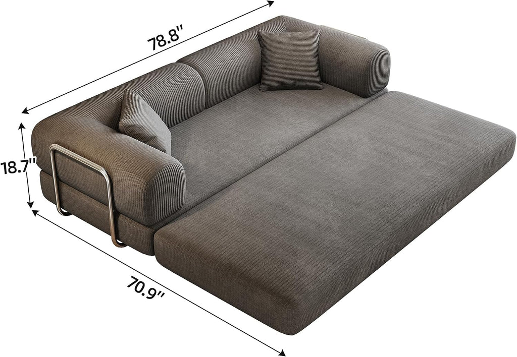 Ball & Cast 78.8' Compressed Modular Sofa Bed, No-Assembly Convertible Floor Futon Couch with Pillow Backrest & Armrest Support, Boneless Corduroy Sleeper Sofa for Living Room & Bedroom, Grey